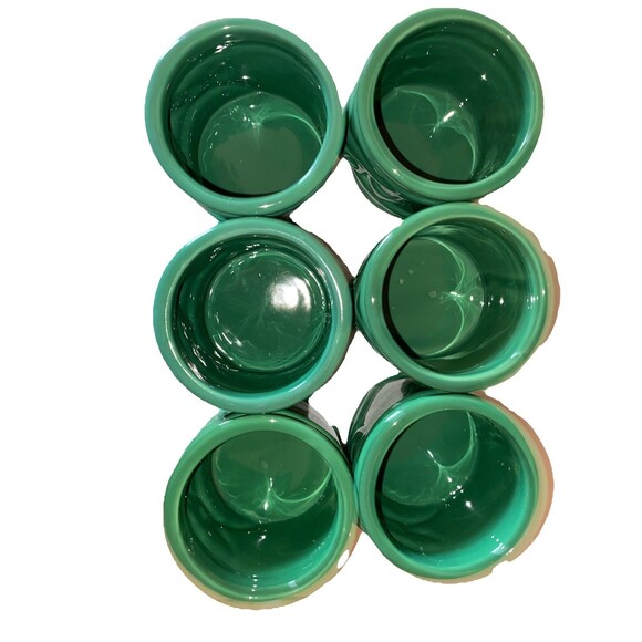 Vintage Tiki Teal Green Ceramic Pottery Pitcher with 6 Matching Glasses Set - Picture 8 of 8